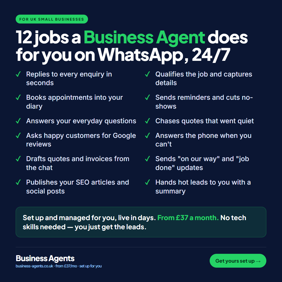 Infographic: 12 jobs a Business Agent does for you on WhatsApp, 24/7